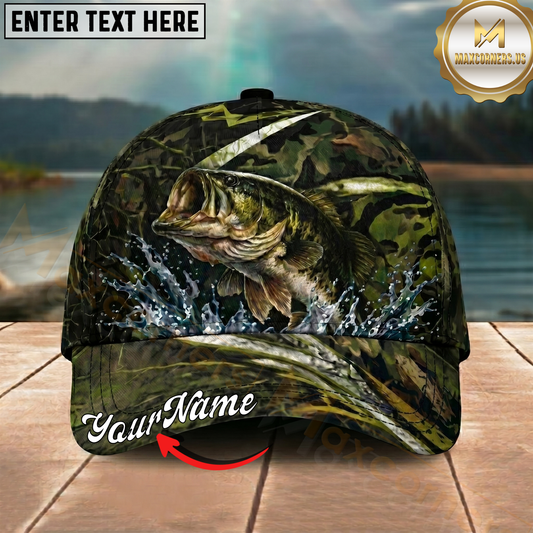Maxcorners Fishing Woodland Camouflage Water Splash Personalized 3D Cap (12 Fish Species)