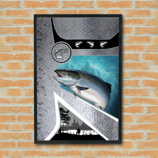 Maxcorners Salmon Fishing Silver Scale Texture Art Personalized Name 3D Poster