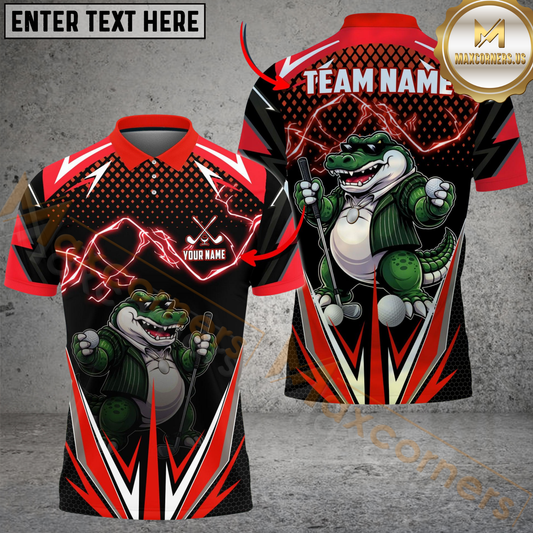Maxcorners Golf Crocodile Lightning Personalized Name, Team Name 3D Shirt (4 Colors)