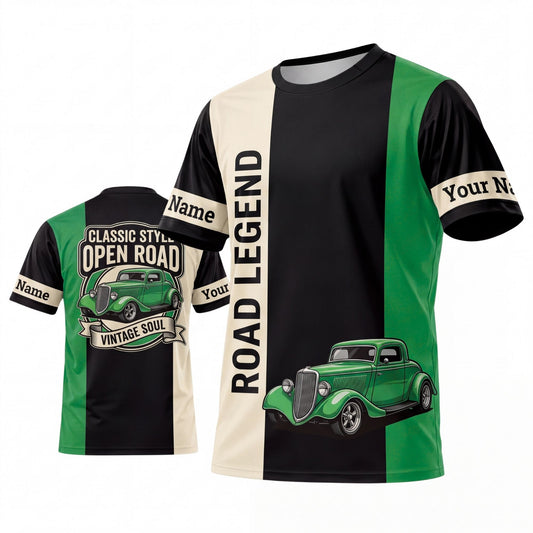 (9 Colors) Maxcorners Personalized Car Classic Muscle Car 3D T-Shirt - Cream Teal Road Legend and Classic Pickup Truck