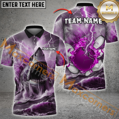 Maxcorners Shark and Lightning Bowling Jersey Multicolor Option Customized Name, Team Name 3D Polo Shirt
