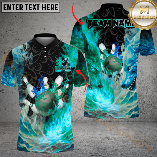 Maxcorners Bowling Flame And Ice  Multicolor Personalized Name, Team Name 3D Unisex Shirt