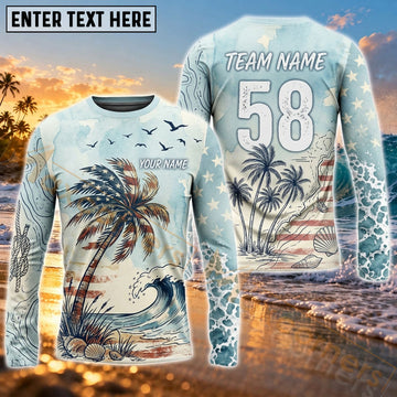 Maxcorners Surfing Tropical Palm Tree Ocean Art Customized Name, Number, Team Name 3D Long Sleeve Shirts