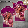 Maxcorners Bowling Pink Rose Girl Bowling Ball Design Personalized Name 3D Unisex Shirt