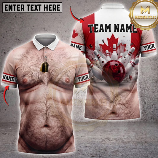 Maxcorners Bowling Hairy Belly Body Bowling Ball Pins Personalized Name 3D Unisex Shirt