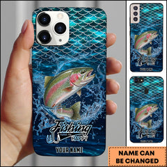 Maxcorners Trout Fishing Phone Case Fish Scale Pattern Splash Design Personalized Name 3D Phone Case