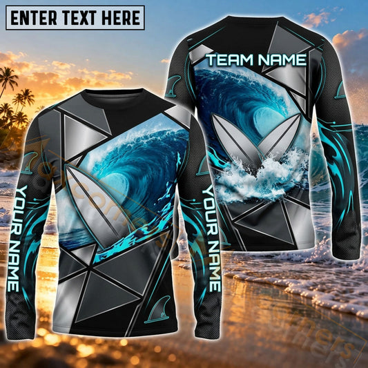 Maxcorners Surf Vintage Deep Sea Wave Art Customized Name, Team Name 3D Long Sleeve Shirt