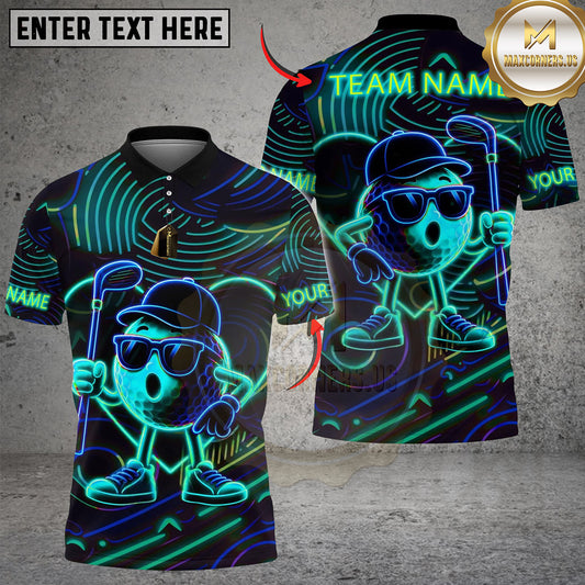 Maxcorners Golf Neon Funny Character Personalized Name, Team Name 3D Shirt (4 Colors)