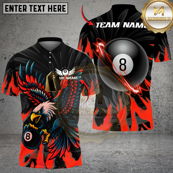Maxcorners Billiards Ball 8 Eagle Flame Personalized Name Shirt (4 Colors)
