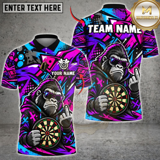 Maxcorners Darts Cool Gorilla Sunglasses Middle Finger Target Board Graffiti Artwork Multicolor Customized Name, Team Name 3D Shirts