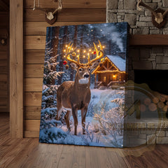 Maxcorners Winter Deer Canvas - Festive Ornament String Lights Decor