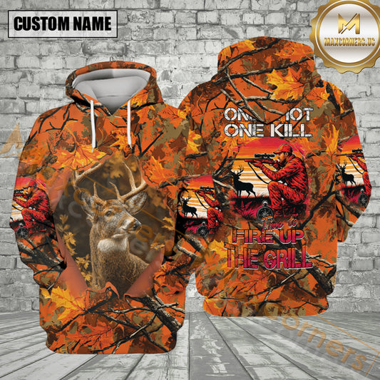 Maxcorners Custom Name Deer Hunting Orange Black White Camo All Over Print Shirt Best Gift For Hunter