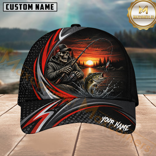 Maxcorners Fishing Skull Angler Red Wave Personalized 3D Cap