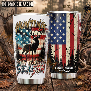 Maxcorners Hunting Hunting Season Deer American Flag Personalized Name 3D Tumbler