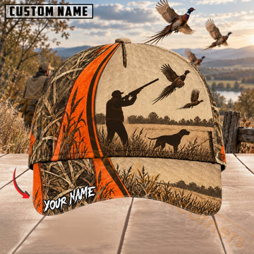 Maxcorners Upland Bird Hunting Orange Hunter Dog Silhouette Personalized Name 3D Cap