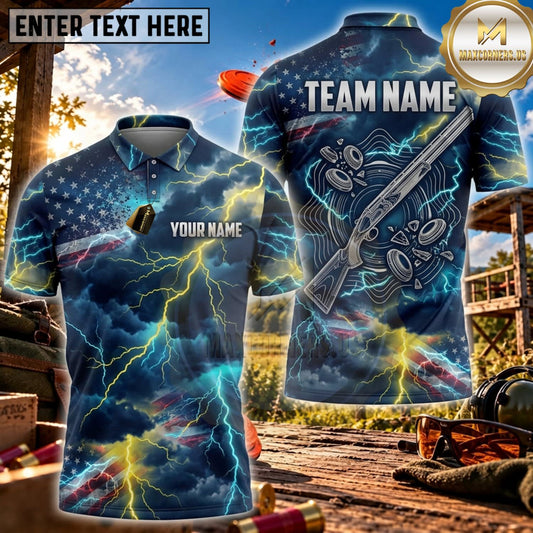 Maxcorners Clay Shooting Electric Storm Shotgun Target Personalized Name 3D Unisex Shirt
