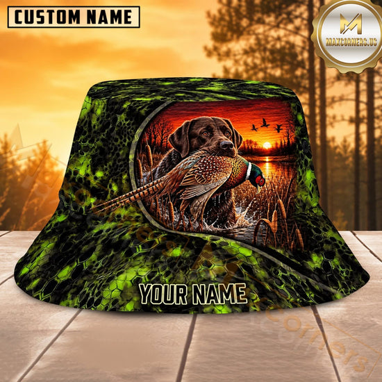 Maxcorners Wild Boar Hunting Moss Forest Sunset Personalized Name 3D Bucket Hat