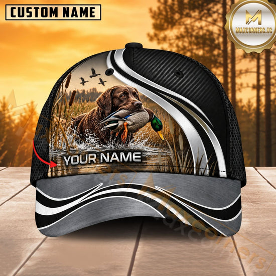 Maxcorners Dog Hunting And Duck Hunting Dog Black Silver Wave Personalized Name 3D Cap
-