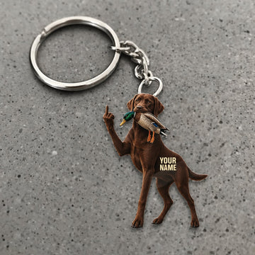 Maxcorners Duck Hunting Chocolate Labrador Retriever Funny Standing Dog Custom Name Gift 2D Flat Acrylic Ornament, Keychain