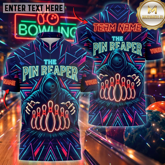 Maxcorners Bowling The Pin Reaper Skull Bowling Pins Personalized Name 3D Unisex Shirt