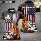 Maxcorners Flaming Ball Patriotic Bowling Jersey Customized Name, Team Name 3D Shirt