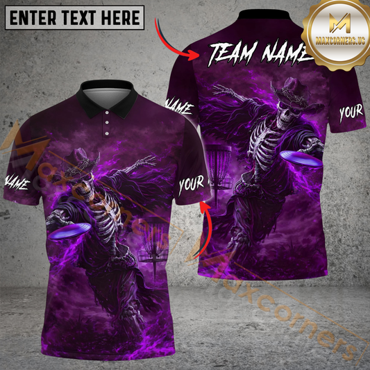 Maxcorners Shadow Skeleton Disc Golf Polo Shirt Personalized Name, Team Name 3D Shirt (4 Colors)