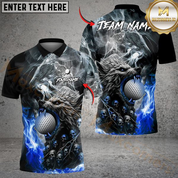 Maxcorners Fire Wolf Polo Golf Shirt, Customized Name & Team Name 3D Shirts (4 Colors)