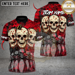 Maxcorners Death Strike Skull Bowling Multicolor Customized Name, Team Name 3D Shirts