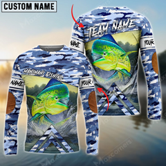 Maxcorners Mahi-Mahi Fishing Elbow Patch Pattern Personalized Name, Team Name 3D Long Sleeve Shirt