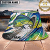 Maxcorners Fishing Metallic Green Fish Scale Abstract Sport Personalized 3D Bucket Hat (13 Fish Species)