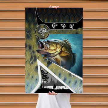 Maxcorners Largemouth Bass Fishing Scale Pattern Geometric Art Personalized Name 3D Poster