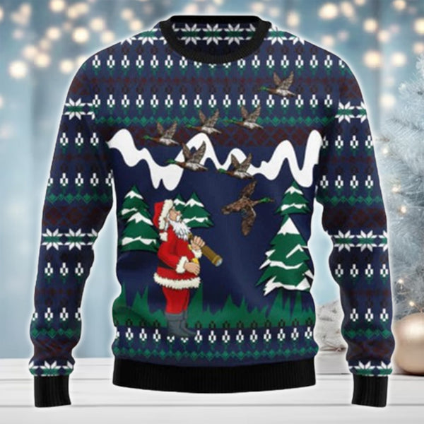 Maxcorners Hunting Duck Santa Christmas All Over Print Sweater