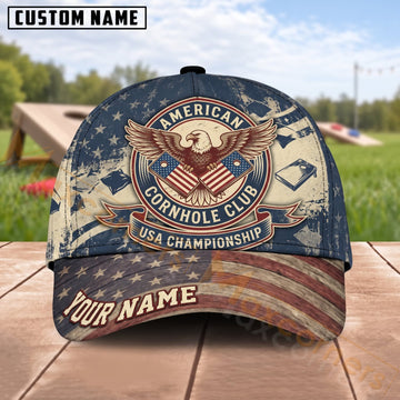Maxcorners Cornhole American Champion Eagle Patriotic Emblem Personalized Name 3D Cap