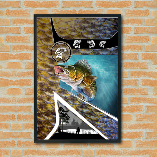 Maxcorners Walleye Fishing Scale Texture Geometric Art Personalized Name 3D Poster