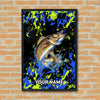 Maxcorners Walleye Fishing Neon Splash Abstract Art Personalized Name 3D Poster