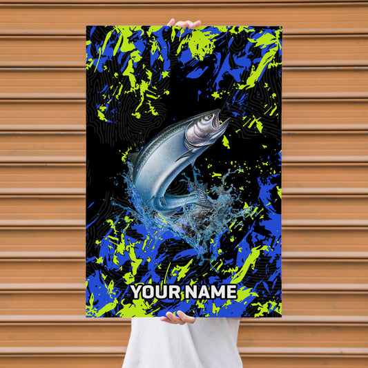 Maxcorners Salmon Fishing Neon Splash Abstract Art Personalized Name 3D Poster
