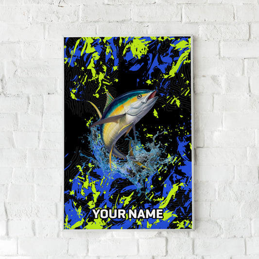 Maxcorners Tuna Fishing Neon Splash Abstract Art Personalized Name 3D Poster