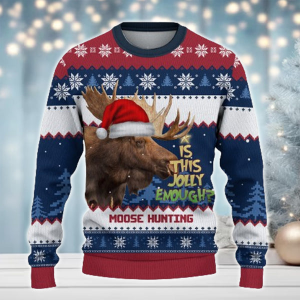 Maxcorners Moose Hunting Jolly Merry Christmas All Over Print Sweater