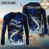Maxcorners Fishing Blue Honeycomb Splash Personalized Name, Team Name 3D Long Sleeve Shirt (12 Fish Species)