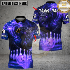 Maxcorners Black Panther Lightning Bowling Multicolor Customized Name, Team Name 3D Shirts