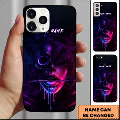 Maxcorners Darts Purple Skull With Dartboard Dripping Effect Dark Gothic Personalized Name Phone Case