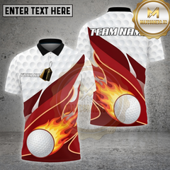 Maxcorners Golf Shirt Red White Flaming Golf Ball Design Multi Options Personalized Name, Team Name 3D Shirt