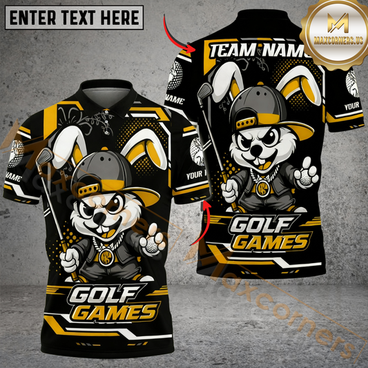 Maxcorners Bunny Swing Golf Polo Customized Name, Team Name 3D Shirts (4 Colors)