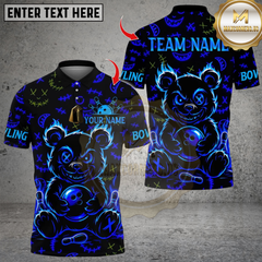 Maxcorners Scary Teddy Bear With Bowling Multicolor Customized Name, Team Name 3D Shirts