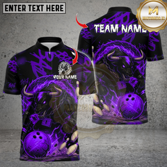 Maxcorners Bowling Fire Muscle Bull Multicolor Customized Name Team Name 3D Shirts