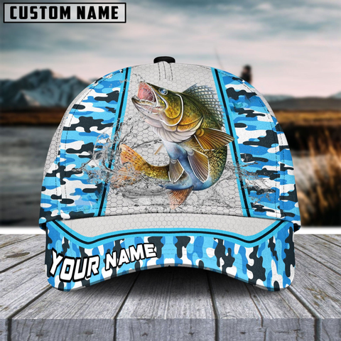 Maxcorners Walleye Fishing Light Blue Camo Customized Name 3D Cap