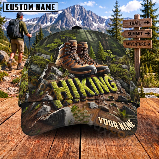 Maxcorners Hiking Hiking Boots Mountain Trail Adventure Personalized Name 3D Cap