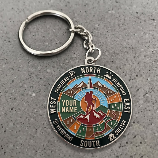 Maxcorners Hiking Vintage Mountain Compass Adventure Customized Name 3D Keychain And Ornament