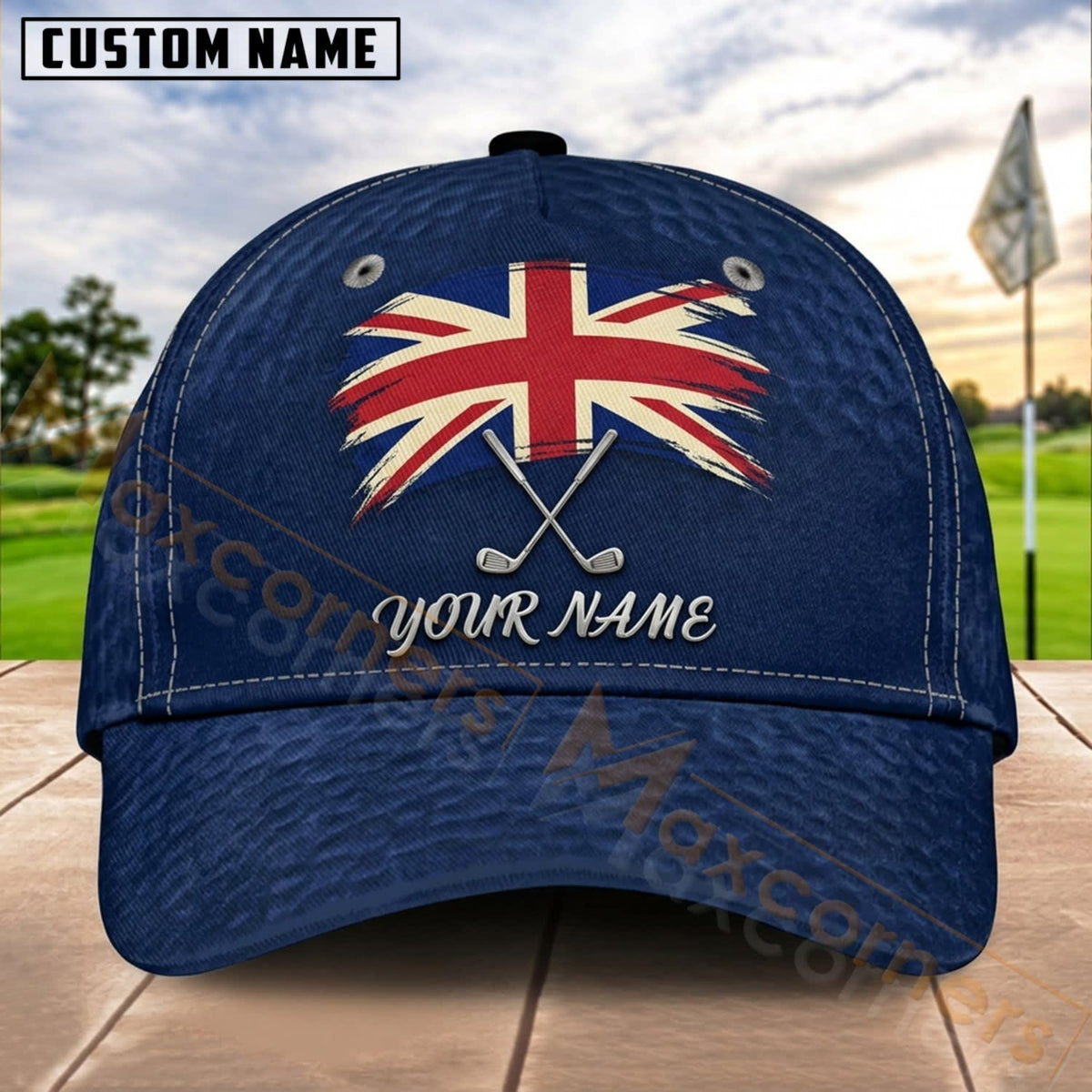 Maxcorners Golf Union Jack Classic Personalized Name 3D Cap