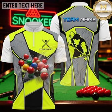 Maxcorners Snooker White Neon Lime Player Silhouette Personalized Name 3D Unisex Shirt